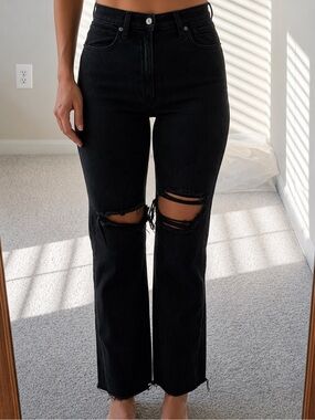 Abercrombie & Fitch Black Straight-Leg Distressed Ankle Jeans
